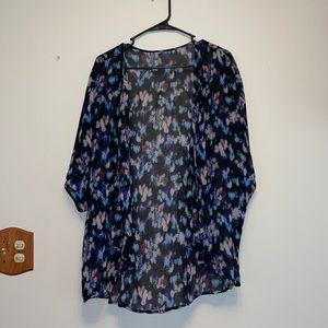 Black multi colored sheer cardigan kimono